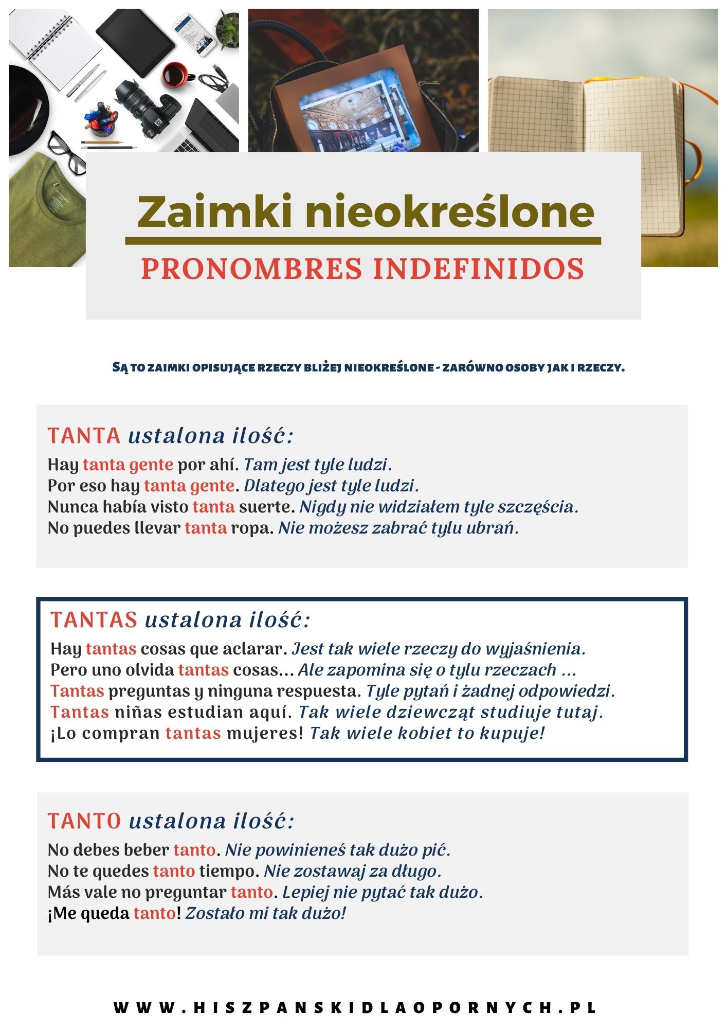 Zaimki nieokreślone, czyli pronombres indefinidos → Hiszpańskie zaimki nieokreślone służą do opisywania bliżej nieokreślonych osób i rzeczy.