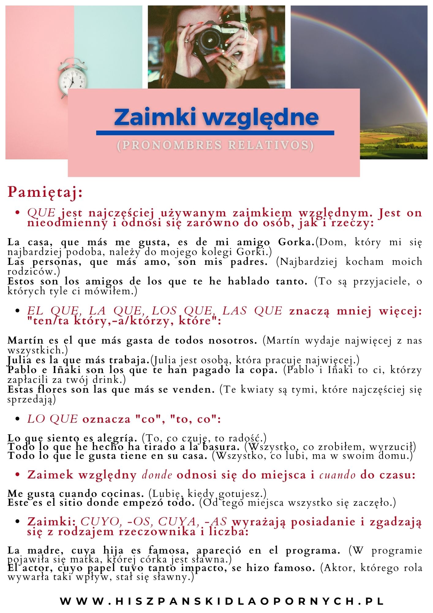 hiszpanskie zaimki wzgledne wraz z przykladami