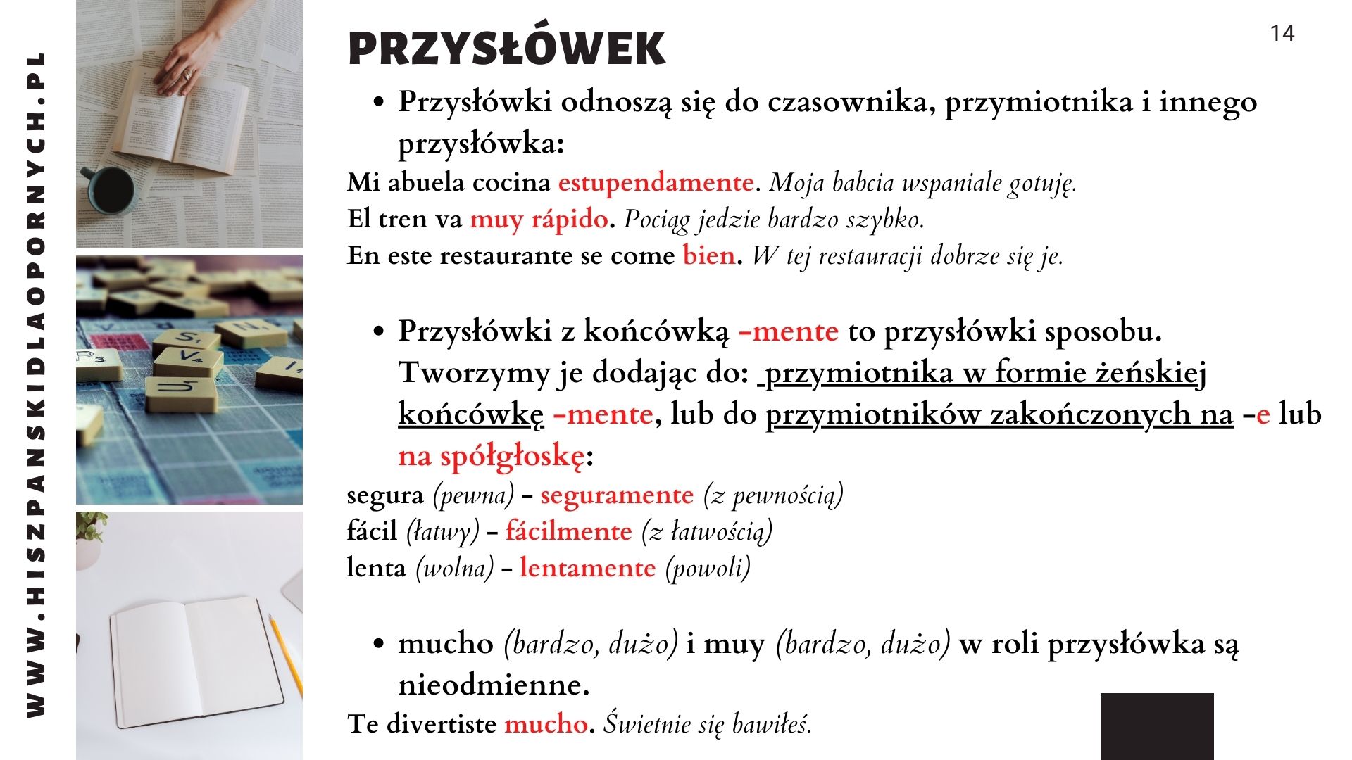 gramatyka hiszpanska przyslowki przyklady