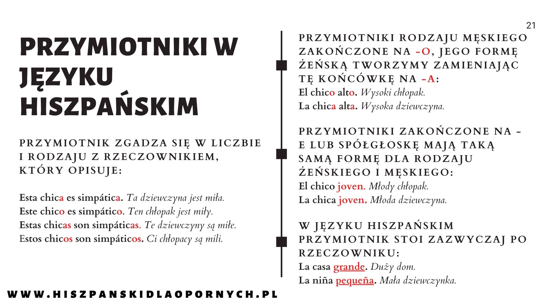 Przymiotniki w języku hiszpańskim, opis, stopniowanie i wzmacnianie.