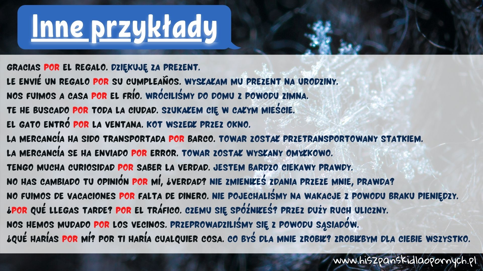 hiszpański przyimek por z duza iloscia przykladow