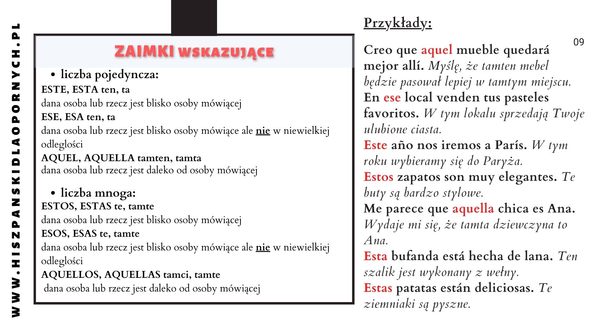 gramatyka hiszpanska zaimki przyklady