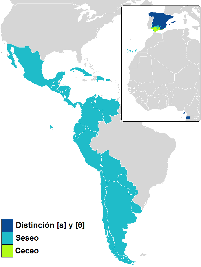 wystepowanie el seseo w krajach hiszpanskojezycznych/ hiszpanski dla poczatkujacych