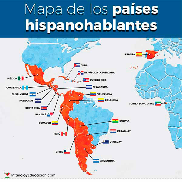 Podróżowanie po krajach hiszpańskojęzycznych/ mapa wszystkich krajow hiszpanskojezycznych/ hiszpanski dla poczatkujacych
