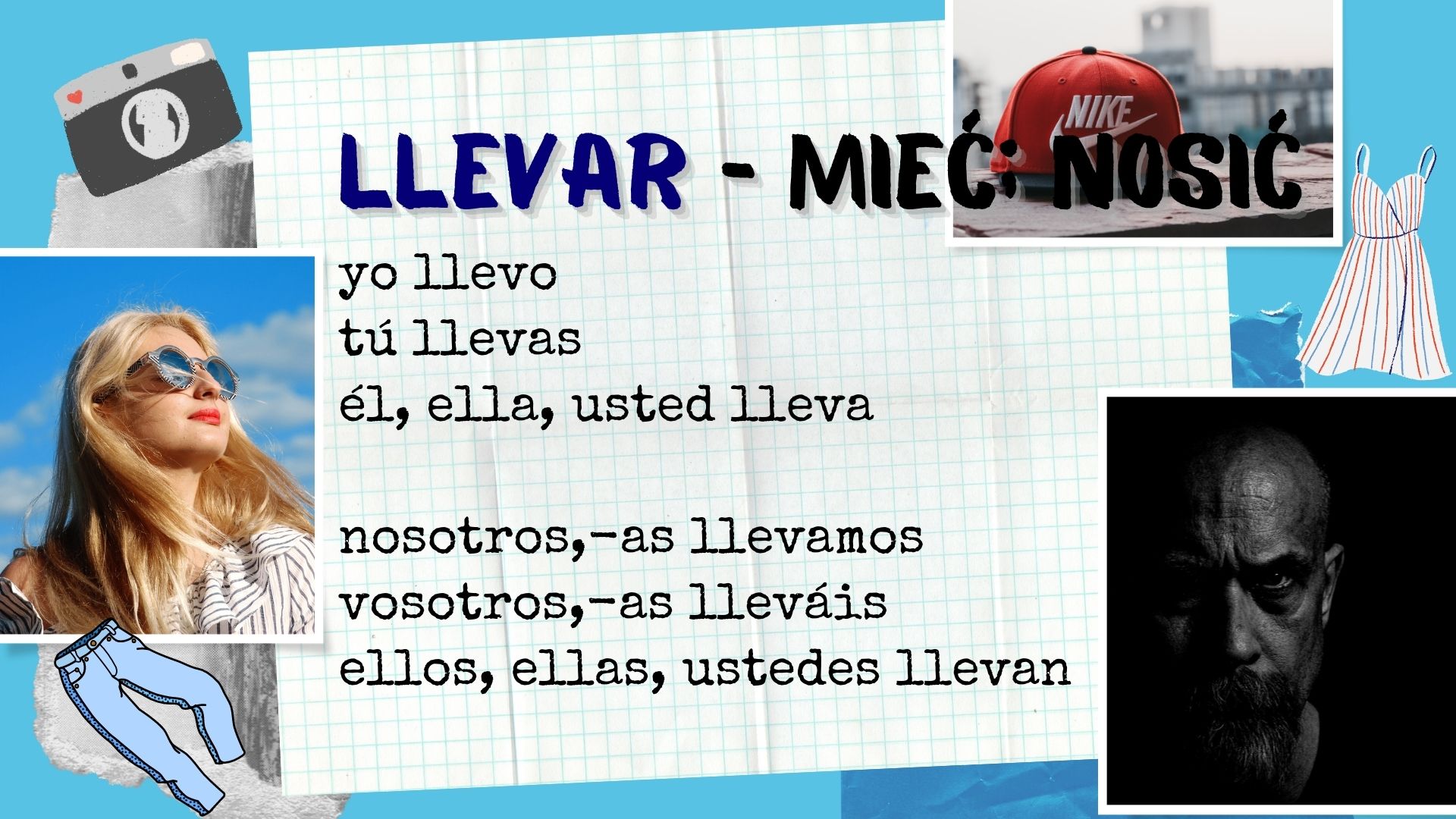 hiszpanski czasownik llevar i uzycie go do opisu wygladu zewnetrznego po hiszpansku -Łatwy opis osoby po hiszpańsku-jak opisac wyglad zewnetrzny i charakter po hiszpansku-darmowe-lekcje-jezyka-hiszpanskiego-dla-poczatkujacych